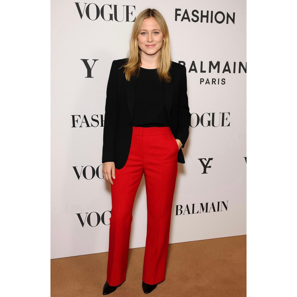 Women's ELLE Red Wide Leg Pants Size 12 Chic Classic Minimalist Work‎ Business